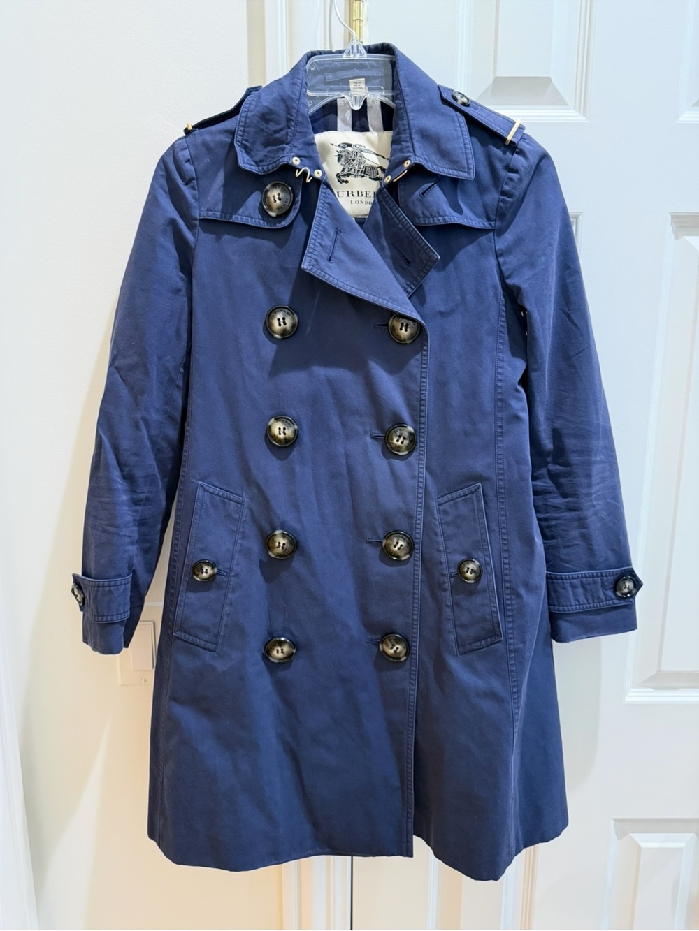 Burberry Navy Double-Breasted Cotton Trench Coat